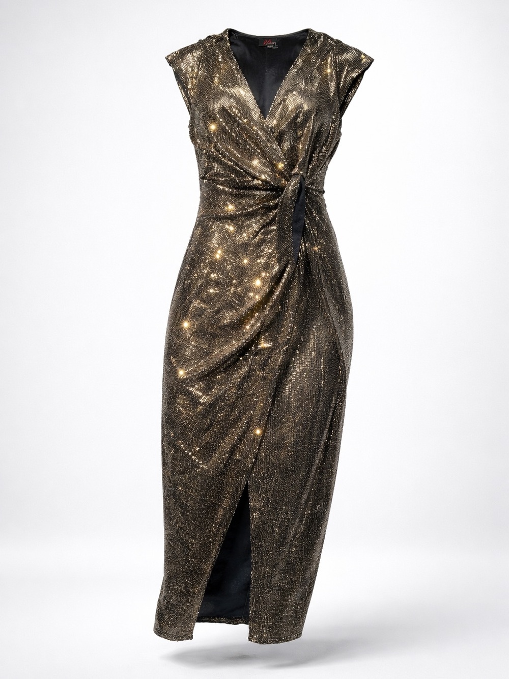 Sparkling Gold Twist-Front Maxi Dress
